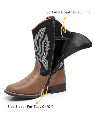 Apakowa Kids Cowboy Boots - Cowboy and Cowgirl Boots for Boys and Girls, Mid-Calf Square Toe Western Rodeo Boots with Embroidery and Side Zipper (Toddler/Little Kid/Big Kid)4