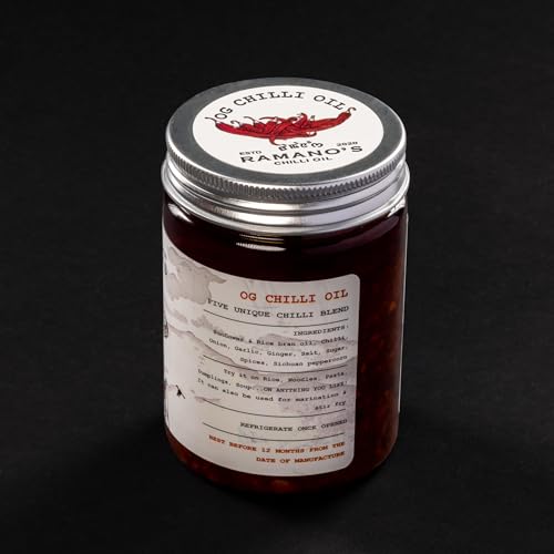 Image of RAMANO'S OG Chilli Oil 120 Gms, Infused with 5 Handpicked Chillies, Garlic & Sichuan Peppercorns, Crispy Spicy Dip for Pizza, Noodles, Drizzling for Ramen & Dumplings, Chilli Food Oil for Cooking