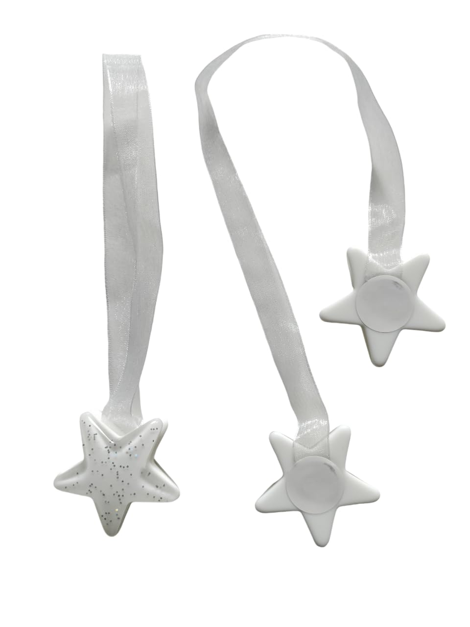 Coppia di Calamite per Tende - Semplici di Forma Stella (Stile Glitter) - In Vari Colori (BIANCO)