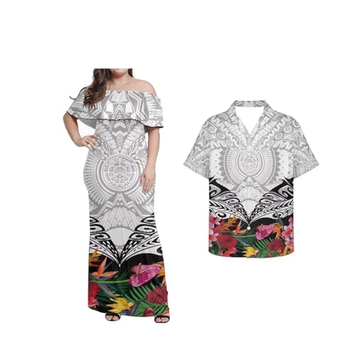 Polynesian Couple Set Clothing Outfit Hawaiian Tapa Tribal Tattoo Women Maxi Elegant Casual Matching Men's Shirts