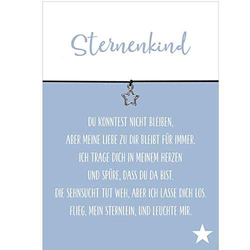 Glücksschmiedin - 'Sternenkind Trost Geschenk, Wunscharmband in SCHWARZ mit silberfarbenem STERN-Anhänger und Beileidskarte, handgefertigt