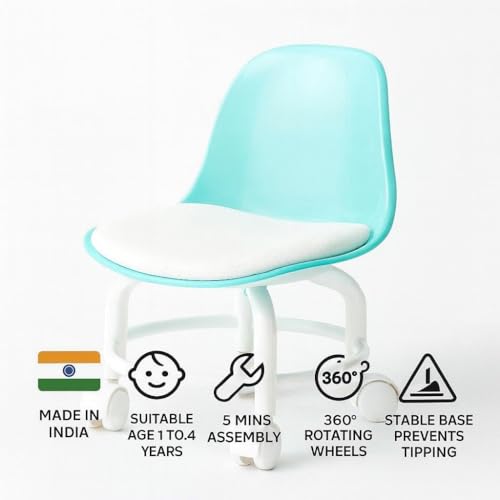Image of QTM Acrylic 360 Rotatable Chair | Mini Swivel Chair | High Resilience | Durable Backrest | Smart Wheels | Ideal for Adults & Kids (Green)