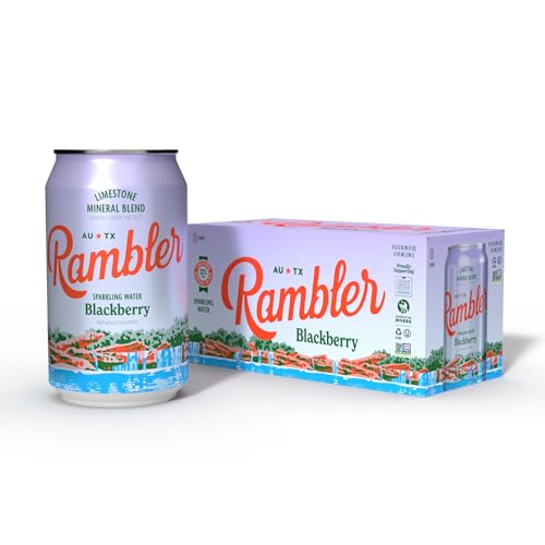 Image of AUTX RAMBLER Sparkling Water, Texas Limestone Mineral Blend, Blackberry x Satsuma, 12-Ounce Cans, 8 Count x 2 (16 Cans Total)