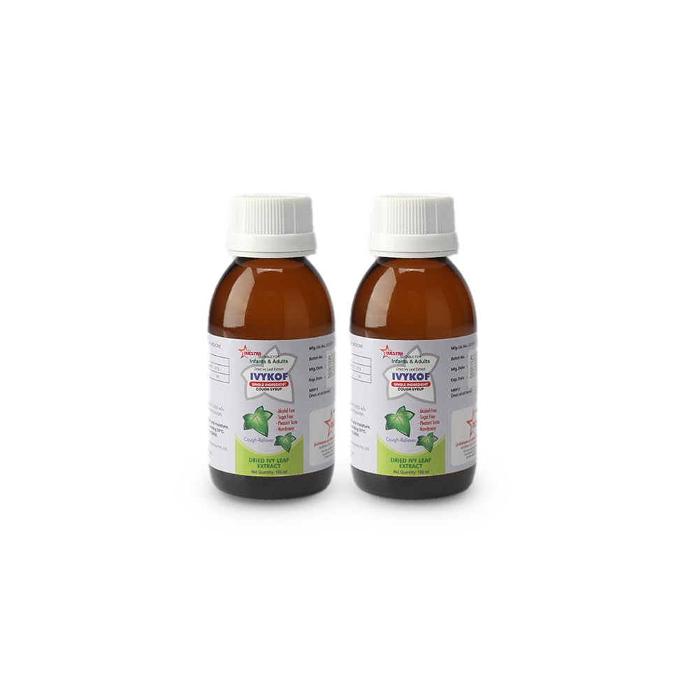Nuestra 100 ml IVYKOF Non Drowsy Ivy Leaf Extract Single Ingredient Cough Syrup | Sugar Free Cough Reliver (Pack of 2)