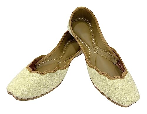 Stop n Style Cream Punjabi Jutti for Women Thread Work Handmade Shoes Indian Juttis Flat Mojari2