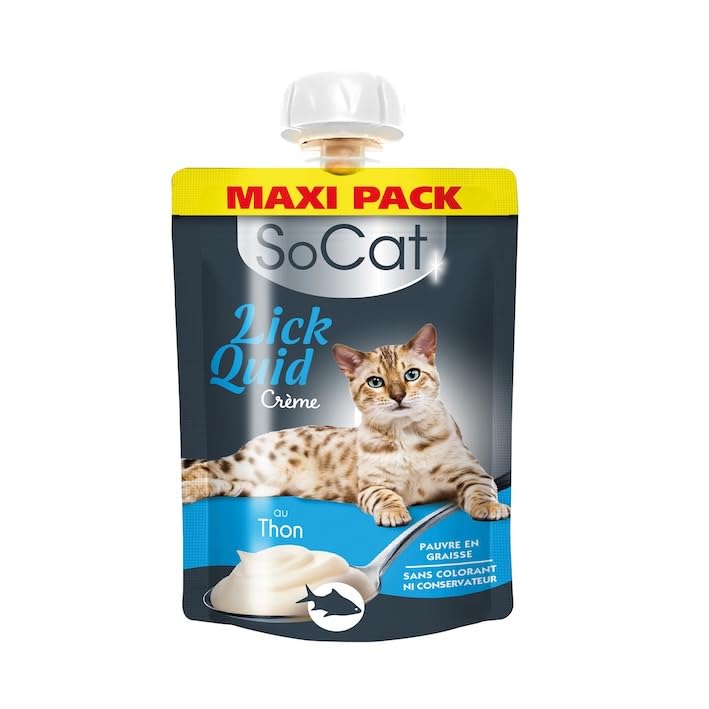 Riga - Socat Lick Quid - Friandises pour Chat - Snack Humide Au Thon - Crème A Lécher - Riche en Protéines - sans Céréales - Faible en Graisses - Récompense Idéale - Maxi Pack - 90 g