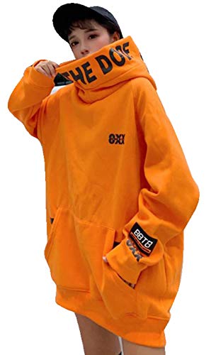 BSCOOLレディース パーカー 長袖 トレーナーパーカー フード付き プルオーバー トップス 韓国ファッション 原宿系 アウター 黄色(イエロー)