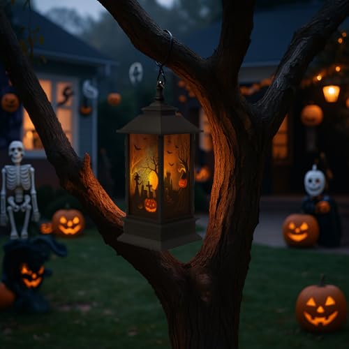 4 Stück Halloween Deko Kürbis Laterne 13cm Hohe,Halloween Laterne Outdoor mit LED Kerze,Halloween Deko Garten mit Batterie,Halloween Deko Laternen Herbst Draußen Baum Hängedeko Licht (Warmes Licht)