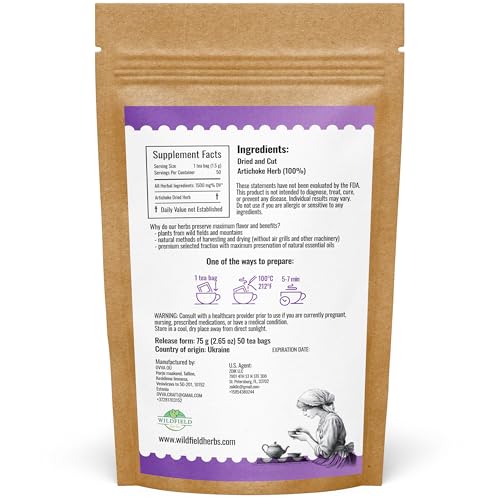 Image of 50 Bags Alcachofa Artichoke Leaf Dried Artichokes Blend Herb Tea (Cynara Cardunculus) - 50 Count 2g Tea Bags Herbal Hojas De Alcachofa Seca