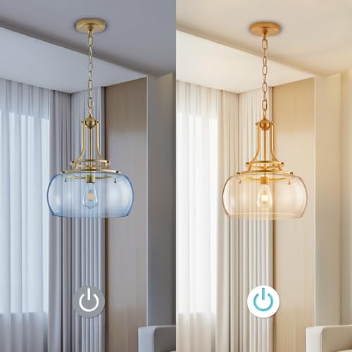 Image of KARTOOSH Gold Chandelier Kitchen Pendant Lighting Over Island | Rustic Farmhouse LED Ceiling Pendant Light with Clear Glass Shade Shade for Kitchen Island Dining Room Foyer Entryway