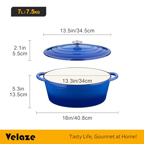 Cocotte fonte émaillée 7L induction bleue Velaze – Image 2