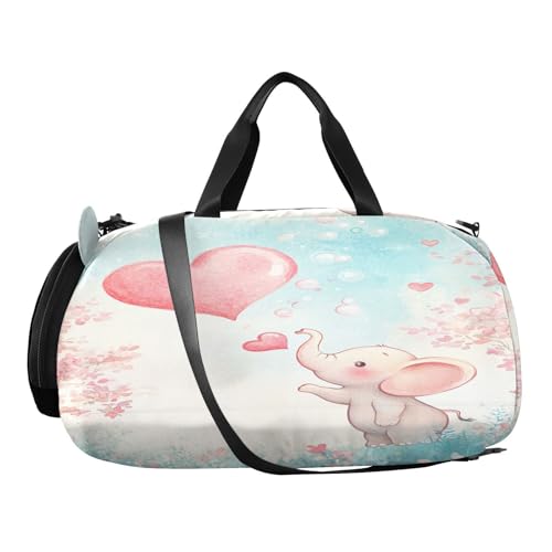 Elephant Pink Heart Bubbles Kids Travel Duffel Bag for Boys Girls Overnight Weekend Tote Bag with Shoes Compartment for Beach Swim Trip2