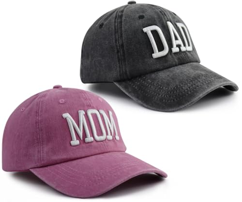 Image of Mom and Dad Hats for Men Women, Funny Adjustable Cotton 3D Embroidered Mama Papa Baseball Cap