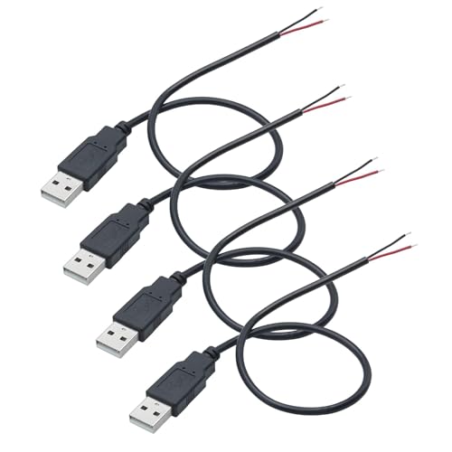 Leloco 4 St&uuml;ck 30cm USB Typ A Pigtail Kabel 22AWG, 5V 3A Stromkabel mit USB Stecker auf 2-adriges offenes Ende, USB Verl&auml;ngerungskabel f&uuml;r LED Beleuchtung, L&uuml;fter, DIY Projekte
