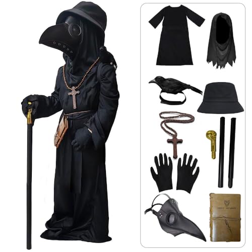 Lozzzyo Disfraz de Pestdoktor para niños, disfraz de Halloween para niños y niñas, juego 9 en 1, trajes de Halloween (B)