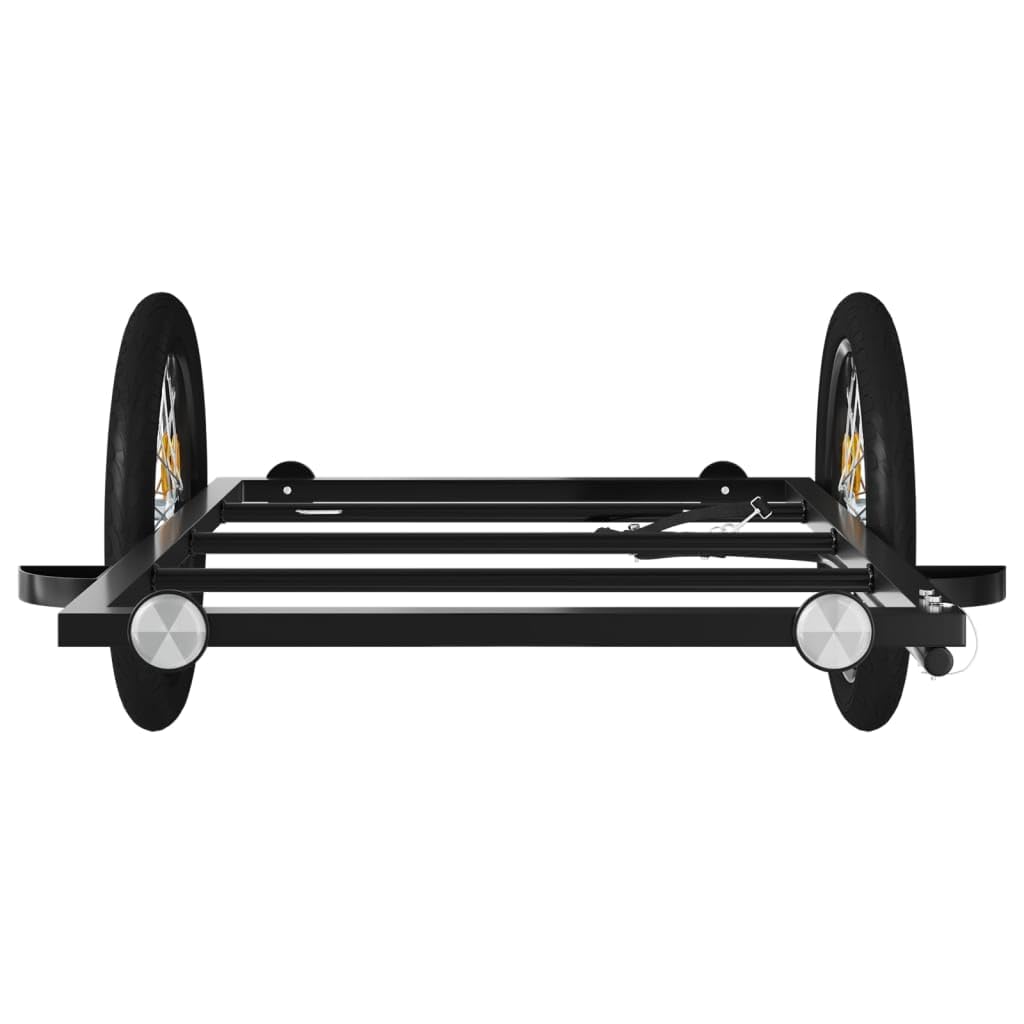 Mangloder - Rimorchio per bicicletta, nero, 122 x 53 cm, in ferro con timone, carico, bandiera di sicurezza, ideale per trasporto, campeggio, famiglia, cani, bagagli, design robusto, durevole