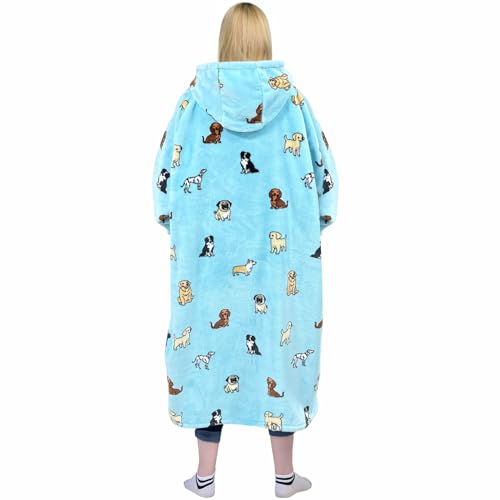 Image of Waitu Wearable Blanket Sweatshirt Gifts for Women and Men, Warm and Cozy Giant Blanket Hoodie, Thick Flannel Blanket with Sleeves and Giant Pocket - Light Blue