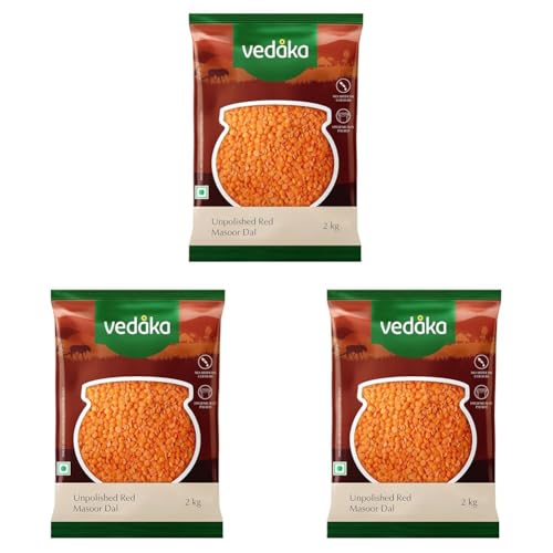 Image of Amazon Brand - Vedaka Unpolished Red Masoor Dal | Split | 2 Kg | Popular Red Masoor Dal | Naturally Rich In Protein | Naturally Cholesterol-Free (Pack of 3)