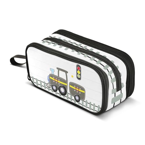 Image of ZAZYXTJ Cute Train Large Capacity Pencil Case 3 Compartment Pen Pouch Storage Canvas Makeup Bag for School Office Teen Girl Boy Men Women