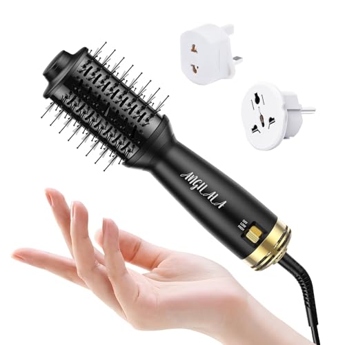 ANGILALA Dual Voltage(100~250V) Mini Hair Dryer Brush with European Plug Adapter