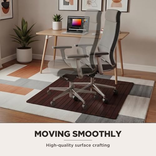 Image of Leinuosen 36 inch x 48 inch Office Bamboo Chairmat for Carpet Floor Mat Highly Premium Quality Anti-Slip Office & Home Floor Protector Low Pile Carpet Chair Mat, 5mm Thick(Without Lip,Cherry Wood)
