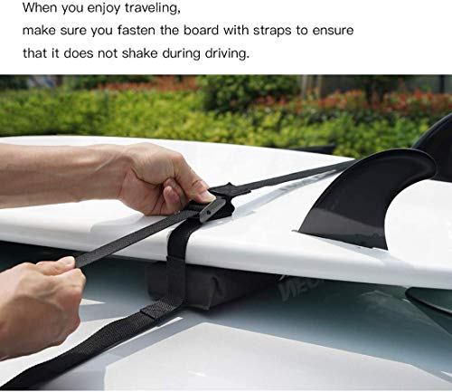 Neolife Soft Roof Rack Pads with Single Wrap-Rax Straps for Surfboard, SUP Paddleboard, Snowboard, 16inch (Pair)