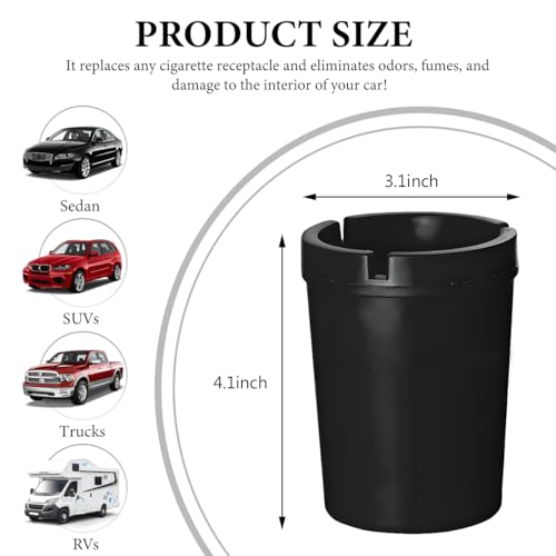 Image of KVAEY Car Ashtray, Smokeless Self-Extinguishing Auto Ashtray, Portable Smellproof Vehicle Cigarette Trash Can Fits Most Cup Holder for Home Office (Black)