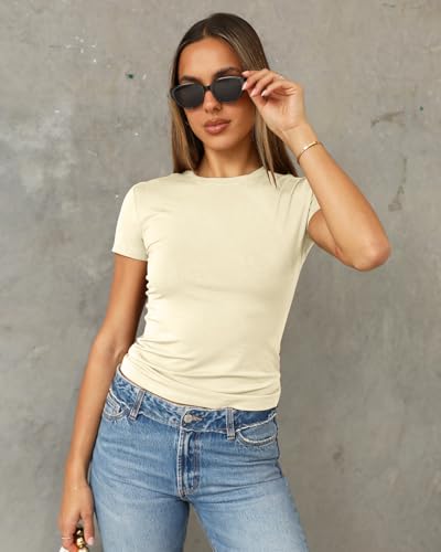 Image of Abardsion Women's Casual Basic Slim Fit T Shirts | Summer Clothes 2026 Going Out Crop Tops Short Sleeve Crew Neck Ladies Tees