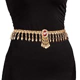 ELABEST Vintage Tassel Waist Chain Gold Chain Belt Boho Red Gemstone Carved Body Jewelry Accessories
