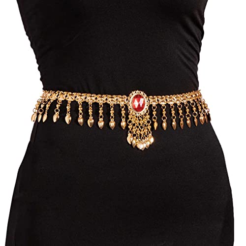 Elabest Vintage Tassel Waist Chain Gold Chain Belt Boho Red Gemstone Carved Body Jewelry Accessories For Women Girls #TOP12