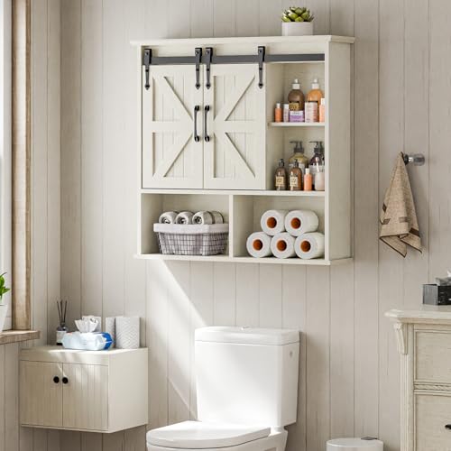 Image of Vabches Bathroom Wall Cabinet, Farmhouse Medicine Cabinet, White