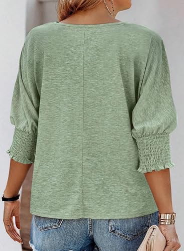 Eytino Plus Size Tops for Women Crew Neck 3/4 Sleeve T-Shirts Loose Casual Solid Basic Business Tees Blouses(1X-5X)2