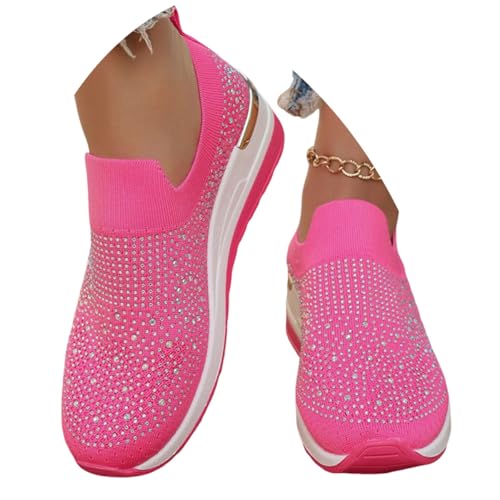ticticlily Chaussures sans Lacets Femme Orthopédique Baskets Compensées Sport Respirant Mesh Tennis Sneakers A Rose Rouge 44 EU