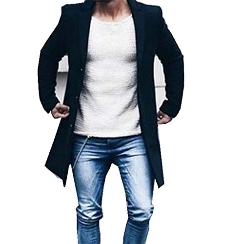 Men's Single-Breasted Mid-Length Suit Jacket Lightweight Trench Coat Long Overcoat Winter Pea Coat Casual Sport Coat2
