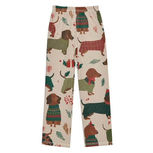 ZZXXB Dachshund Spruce Branch Print Boys Long Pants Soft Trousers Elastic Waist Kids Lounge Bottoms with Pockets S-XL