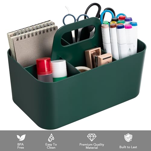 Image of Tiawudi Multipurpose Caddy Organizer, Plastic Caddy with Handle, Stackable Desk Organizer for Stationery, Marker and Pencil, Office Supplies Organizer, Dorm Caddy