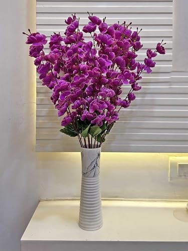 Image of ARTSY Artificial Flowers Bunch for Decoration Cherry Blossom, Ideal for vase, Home, Office Decor, Gifts, Craft, Artificial Plants for Decoration, Without vase, Purple, Combo, 2 Piece, 55 cm Height |