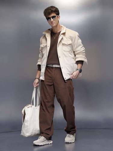 Image of WROGN Men's Corduroy Jacket | Zip & Snap Button | Oversized Fit