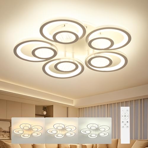 OTREN Plafoniera LED Soffitto Dimmerabile 60cm con Telecomando, 3000K–6500K, Luce Notturna, Timer e Funzione Memoria, Lampadario Camera da Letto Moderno Design a Petali, per Soggiorno e Cucina