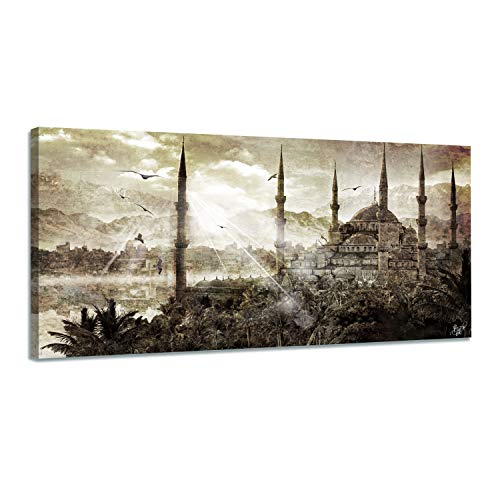 Arjazia - Cuadro Islam, mosqueta de Estambul - Cuadro árabe - 80 x 40 cm y 120 x 60 cm - Marrón - Impresión sobre Lienzo de Alta resolución - Lienzo tensado sobre un Marco de Madera, marrón, 120x60cm