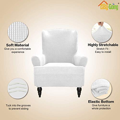 Image of Easy-Going Stretch Wingback Chair Sofa Slipcover Snow White | 1-Piece Sofa Cover Furniture Protector Couch Soft with Bottom, Spandex Jacquard
