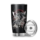 Zbbfwu Wikinger Wolf Nordisch Kaffeebecher to go Thermobecher Edelstahl Auslaufsicher Kaffeetasse Tumbler White 600ml