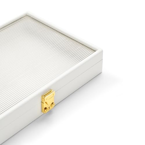 Leather 24Grids Jewelry Organizer Box with Acrylic Lid Premium Large Jewelry Box Bracelet Bangle Watch Jewellry Display Case(White)