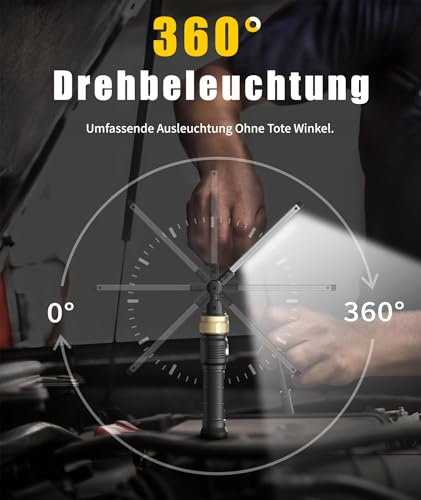 HOTLIGH Werkstattlampe – 5000 mAh Arbeitsleuchte LED Akku mit um 360° drehbarem, faltbarem Design, 1200 Lumen LED Werkstattlampe… – Ansicht 2