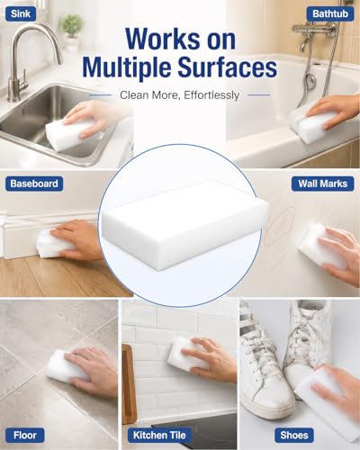 Image of Magic Eraser, 50 Pack Magic Eraser Sponge Melamine Sponge Cleaning Eraser, Magic Erasers in Bulk Extra Durable Magic Sponges Eraser for Furniture, Bathroom, Bathtub, Sink, Floor, Baseboard