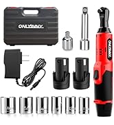 OnlyinNY 3/8" Electric Ratchet Wrench with LED Light,12V Cordless Power Ratchet Wrench Set with 1...
