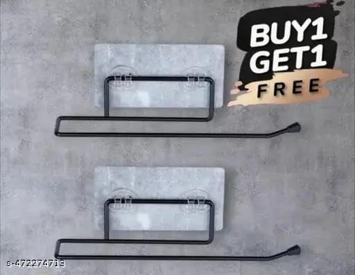 (Buy 1 GET 1) Self Adhesive No Drill Toilet Paper Holder/Tissue Paper Roll Holder/Hanger/Towel Bar Stand for Bathroom Accessories (Black, 2) Jy 18 1