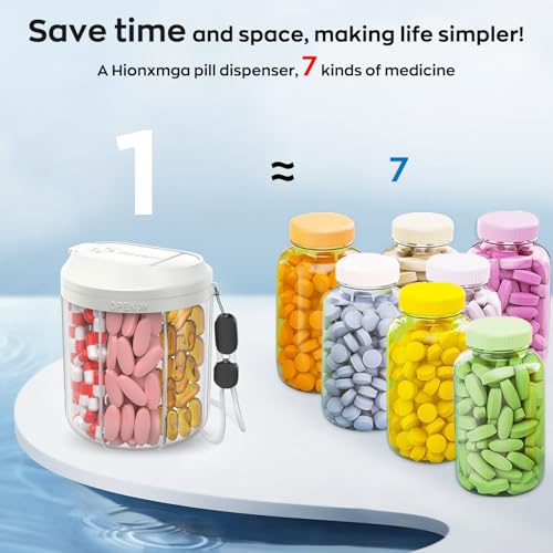 Image of HIONXMGA Pill Dispenser with 7 Large Compartments, Pill Organizer for Travel, Supplement Organizer with Anti-Mixing Design, BPA-Free Pill Container with 20 Pcs Labels, Beige