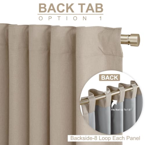 Image of Linen Textured Blackout Sliding Door Curtains 90 Inch Long Burlywood Birch | 100% Blackout Shield Back Tab /Rod Pocket Sliding Door Curtains, Thermal Insulated Curtains 1 Panel Set, 100 inchW x 90 inchL