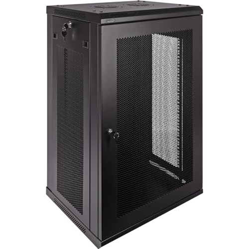 Image of NavePoint 18U Server Rack Enclosure - 17.7 inch Deep, Wall Mount Network Cabinet with Locking Perforated Door, 19 inch IT Equipment Compatible, Network Rack, Removable Side Panels, Black